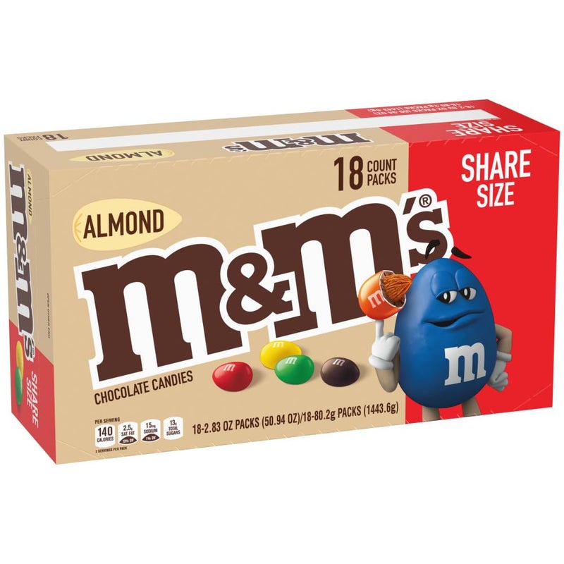 M&M'S MMS Almond Chocolate Candy Full Size 283 oz Bag Pack of 18 Bulk Candy Chocolate