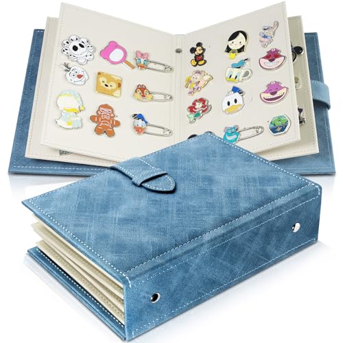 CollectHall Portable Enamel Pin Album, CollectHall Pin Trading Book, to Display and Trade Your Pins, 42 Pins Capacity, PU Leather Pin Holder, Fit Rubber Pin Back, Blue - Image 1