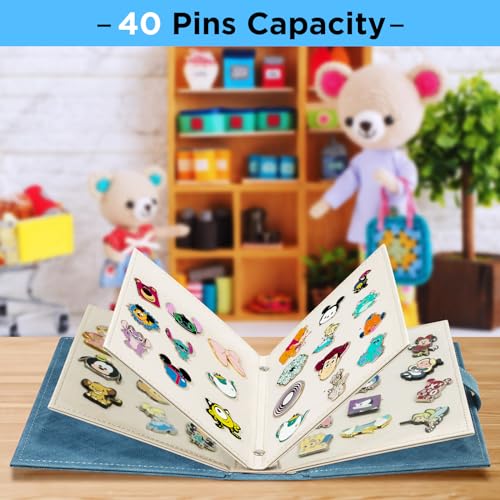 CollectHall Portable Enamel Pin Album, CollectHall Pin Trading Book, to Display and Trade Your Pins, 42 Pins Capacity, PU Leather Pin Holder, Fit Rubber Pin Back, Blue - Image 4