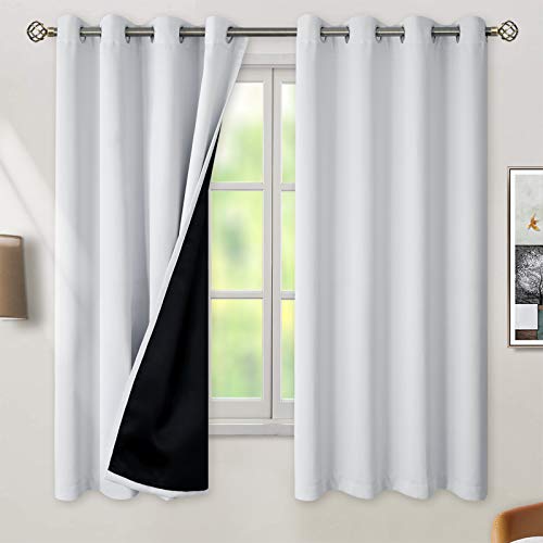 BGment Greyish White 100% Blackout Curtains for Bedroom 63 Inch Length 2 Panels Set, Thermal Insulated Full Light Blocking Grommet Noise Cancelling Window Curtains for Nursery, 52 Inch Wide Each - Image 1
