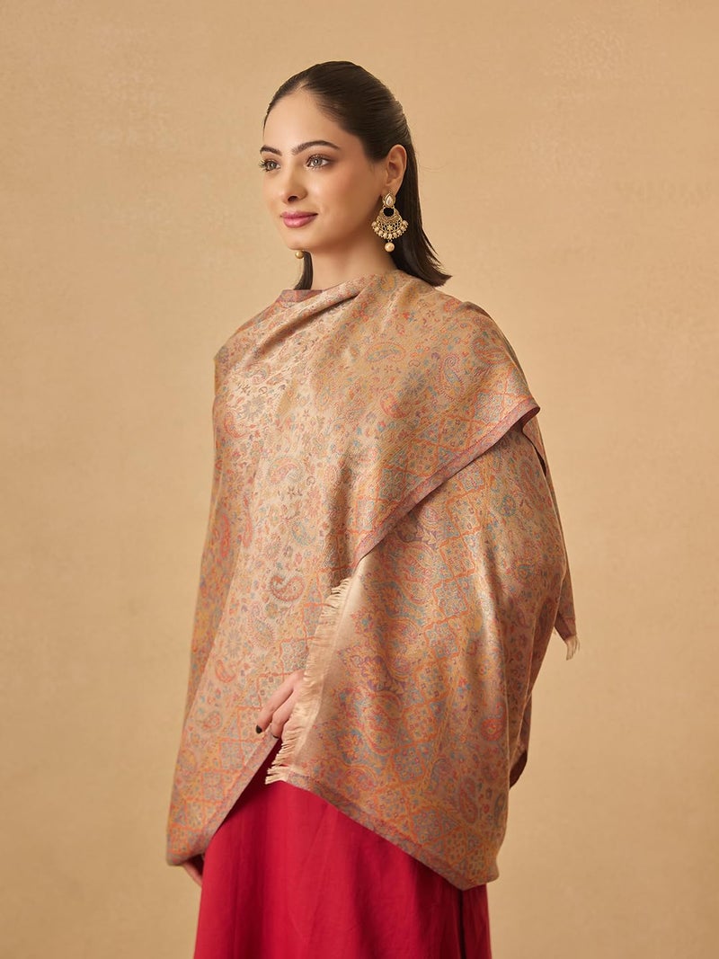 Pashmoda Women Chandni Kaani Stole, Authentic Kashmiri Luxury Pashmina Style Shawl, Stole, (Size 28x80 Inches, Beige Color) MAVST07 - Image 4