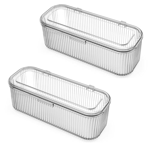 JessLab Makeup Brush Holder Organizer Clear Makeup Sponges Organizer Cosmetic Storage Case with Lid Display Case for Vanity 1 Compartment 2 Pack - Image 1