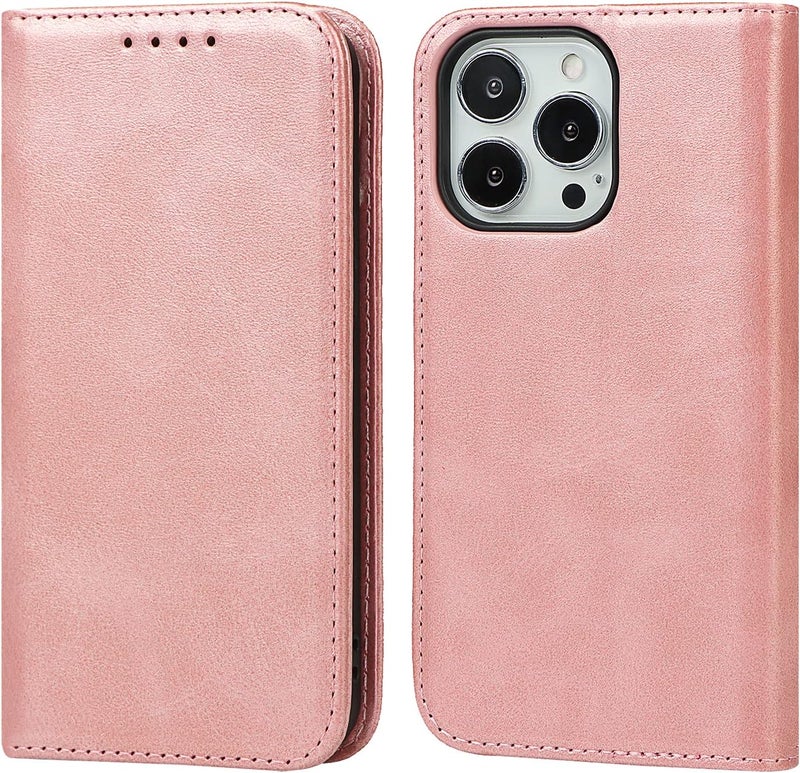 iCoverCase General standard crafted for iPhone 14 Pro Wallet Case with Card Holder, PU Leather Magnetic Kickstand Feature Shockproof Protective Flip Cover Case - Rose Gold Varied dimensions - Image 1