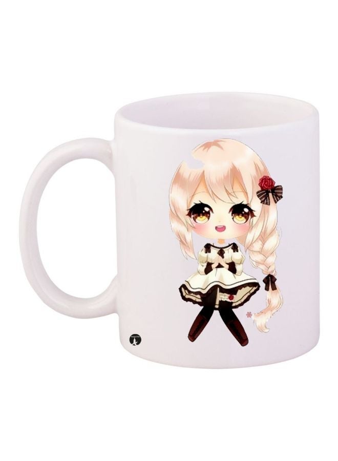 RYN Anime Printed Coffee Mug White/Pink/Gold 11ounce