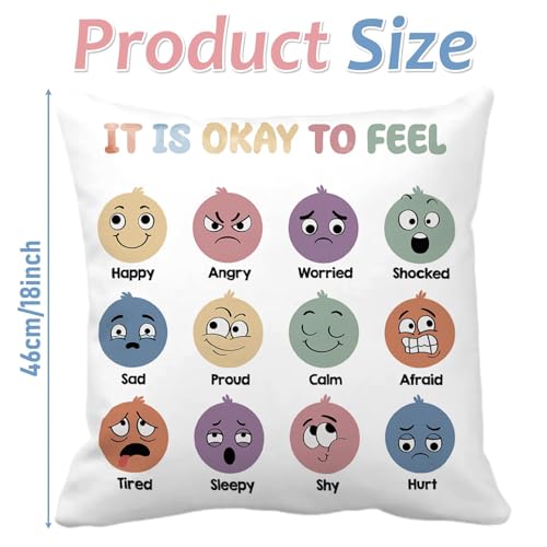 Lonfliness 2Pcs Feelings Pillow Covers 18in Classroom Must Haves Calming Corner Item Mental Health Throw Pillowcase Kids Home Preschool Decorations Counselor Office Sensory Reading Room Calm Down Corner Supplies - Image 3