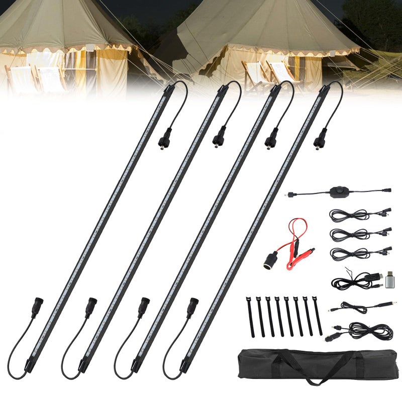 NOVA AUTO 12V LED Interior Light Bar Kit Dimmable IP67 Waterproof Camping String Lights, 4 Bars White Aluminum Magnetic Mount Exterior Lights for RV, Camping Tent,Car - Image 1