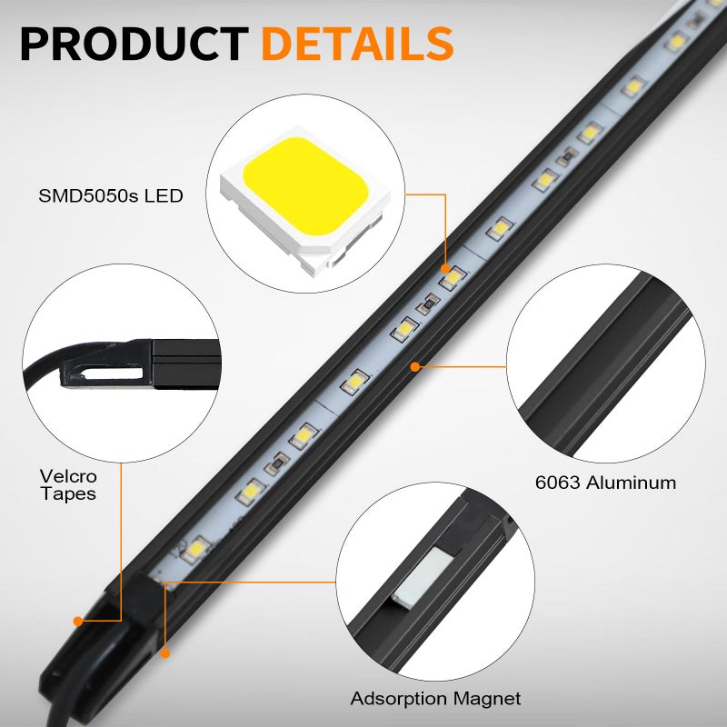NOVA AUTO 12V LED Interior Light Bar Kit Dimmable IP67 Waterproof Camping String Lights, 4 Bars White Aluminum Magnetic Mount Exterior Lights for RV, Camping Tent,Car - Image 4