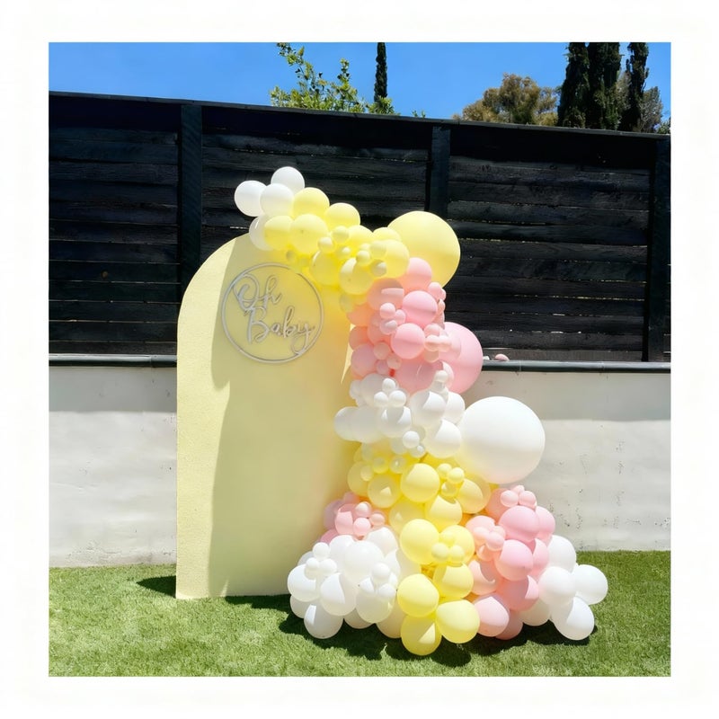 JOYFLOAT Pink and Yellow Balloons, 60Pcs 12 Inch Pastel Pink Light Pink Yellow Sand White Balloons for Baby Shower Bridal Shower Anniversary Wedding Bee Bear Themed Birthday Party Decorations - Image 5