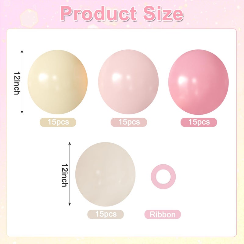 JOYFLOAT Pink and Yellow Balloons, 60Pcs 12 Inch Pastel Pink Light Pink Yellow Sand White Balloons for Baby Shower Bridal Shower Anniversary Wedding Bee Bear Themed Birthday Party Decorations - Image 2