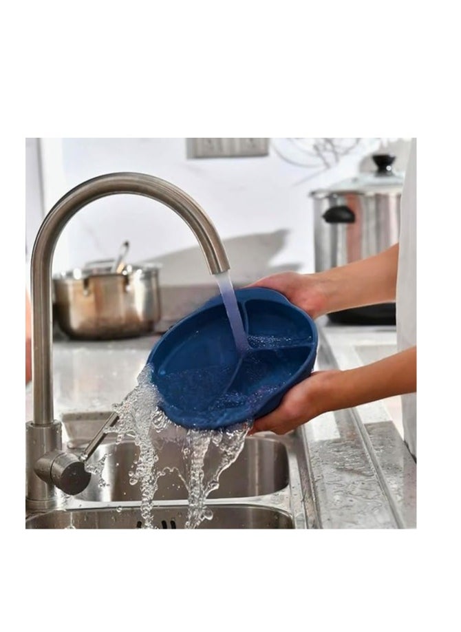 Generic Silicone baby dish With Suction Base For Babies (Divided Bowl) blue  - Image 4