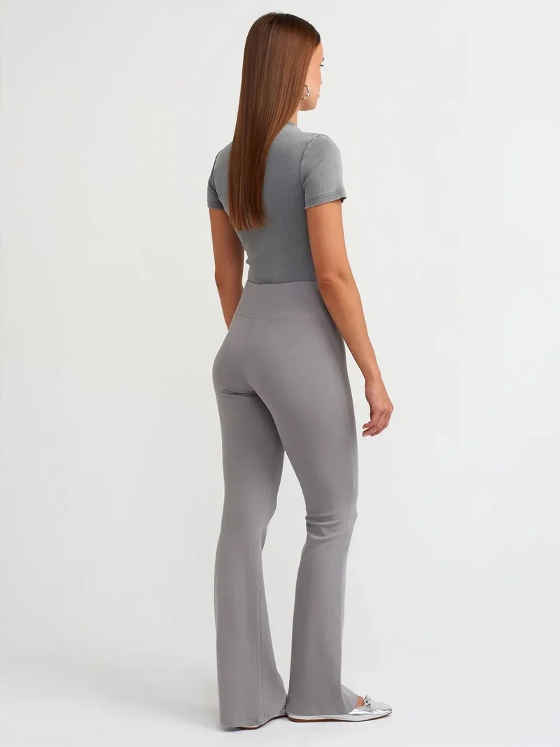 ديلفين DILVIN Women's High-Waist Ribbed Flare Pants