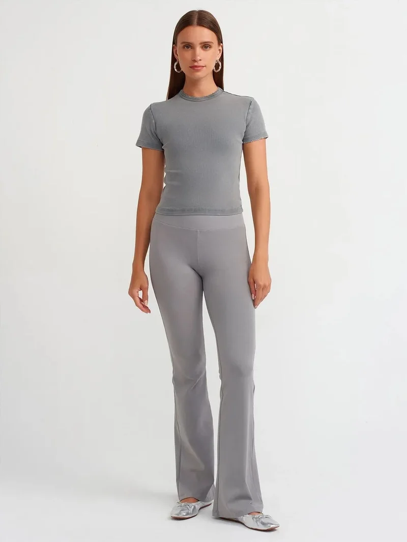 ديلفين DILVIN Women's High-Waist Ribbed Flare Pants