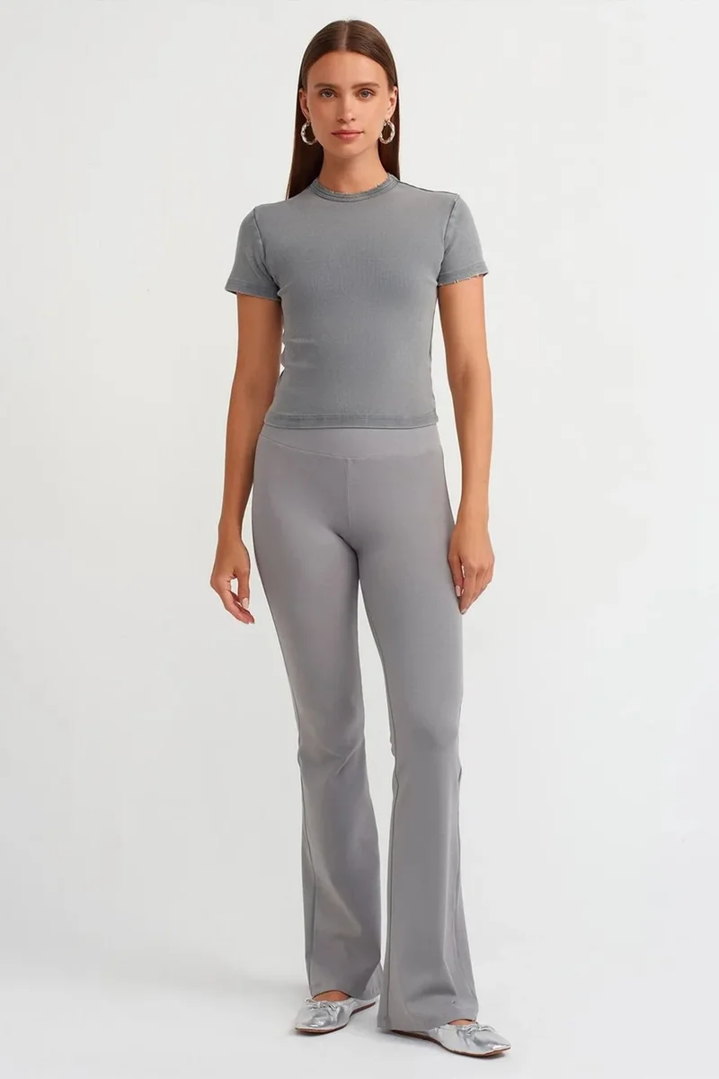 ديلفين DILVIN Women's High-Waist Ribbed Flare Pants