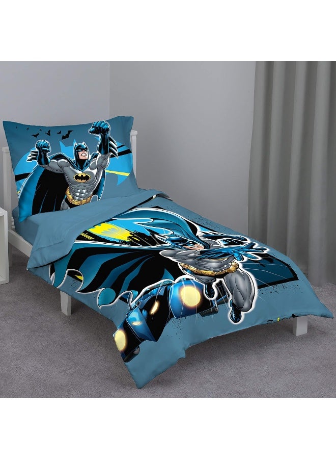 NoJo Batman - Blue Yellow & Grey 4Piece Toddler Bed Set - Image 1