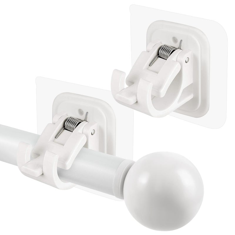 Codoule 2PCS No Drill Curtain Rod Brackets No Drilling Self Adhesive Curtain Rod Holder Hooks Nail Free Adjustable Curtain Rod Hooks Curtain Hangers for Bathroom Kitchen Home Bathroom and Hotel (White) - Image 1