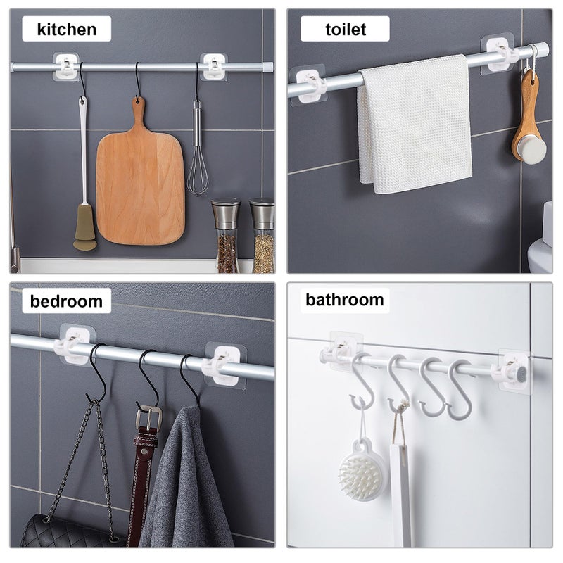 Codoule 2PCS No Drill Curtain Rod Brackets No Drilling Self Adhesive Curtain Rod Holder Hooks Nail Free Adjustable Curtain Rod Hooks Curtain Hangers for Bathroom Kitchen Home Bathroom and Hotel (White) - Image 5