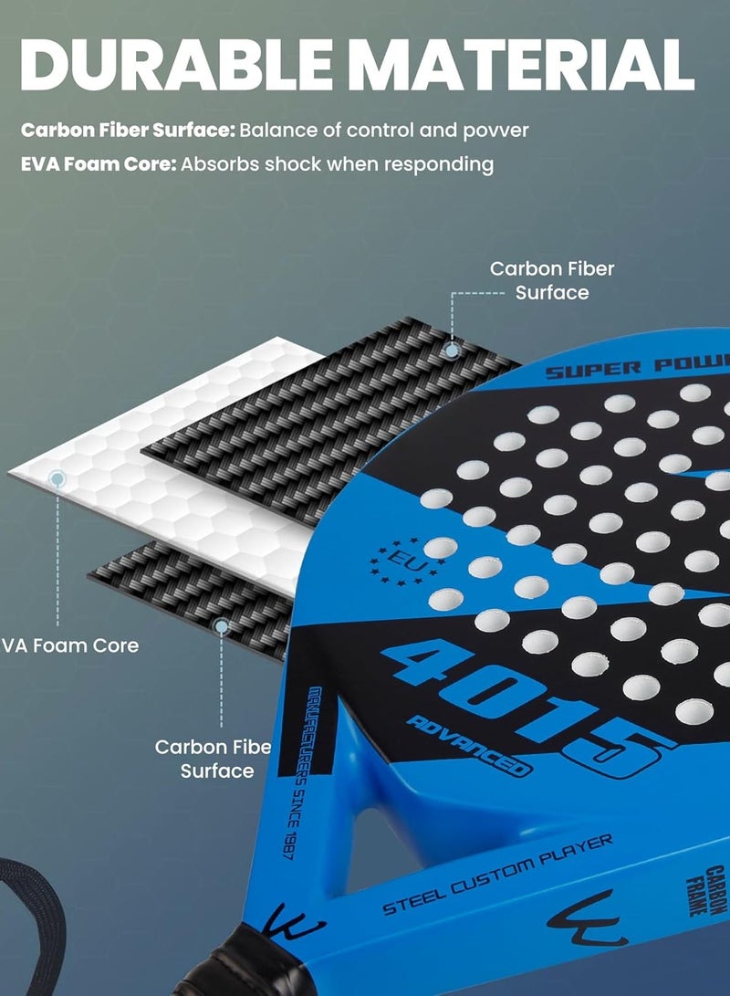 CAMEWIN Lightweight Padel Tennis Racket Pop Tennis Paddle Racquets Pro Fiberglass Carbon Fiber Paddle Racket with Cover Bag - Image 3