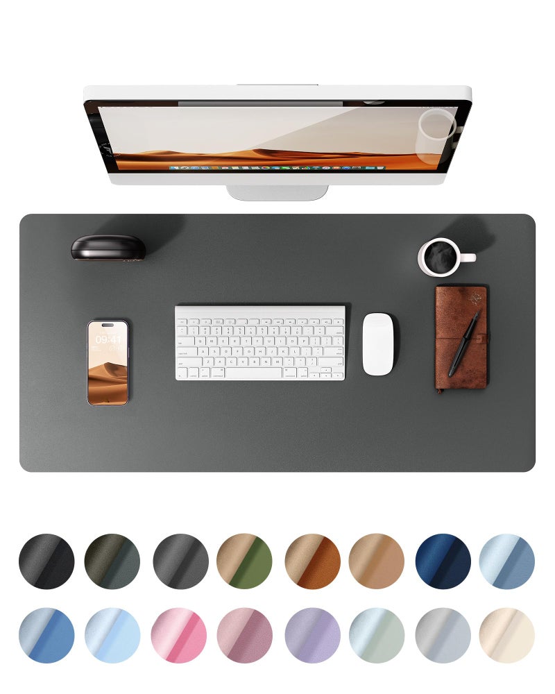 YSAGi Leather Desk Protector, Office Mat, Large Mouse Mat, Non-Slip PU Leather Blotter, Laptop Desk, Waterproof Writing Pad for Office and Home (Dark Grey, 23.6" x 13.8") - Image 1