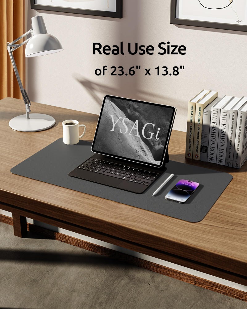 YSAGi Leather Desk Protector, Office Mat, Large Mouse Mat, Non-Slip PU Leather Blotter, Laptop Desk, Waterproof Writing Pad for Office and Home (Dark Grey, 23.6" x 13.8") - Image 5