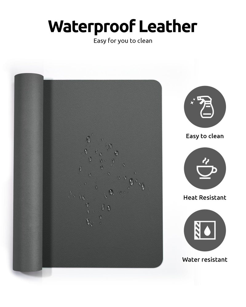YSAGi Leather Desk Protector, Office Mat, Large Mouse Mat, Non-Slip PU Leather Blotter, Laptop Desk, Waterproof Writing Pad for Office and Home (Dark Grey, 23.6" x 13.8") - Image 4