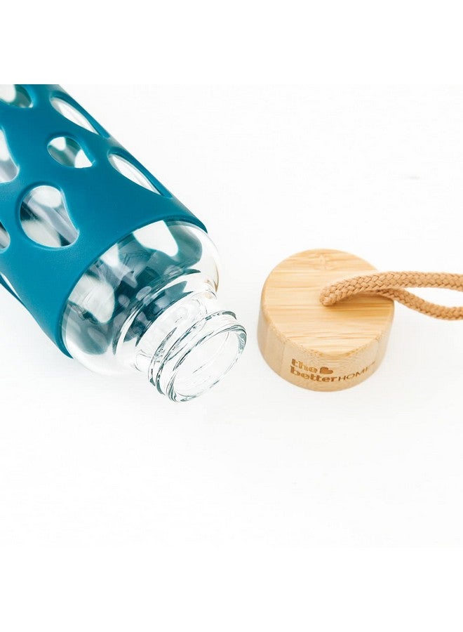 The Better Home Borosilicate Glass Water Bottle with Sleeve (550ml) | Non Slip Silicon Sleeve & Bamboo Lid | Water Bottles for Fridge (Pack of 1, Dark Blue) - Image 4