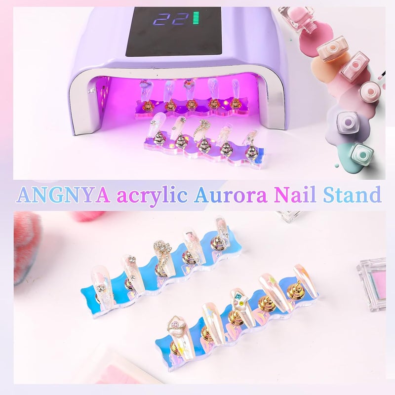 ANGNYA Push On Nail Stand, Set of 2, Aurora Nail Holders for Painting Nails, Press on Nail Stand with 96 Reusable Sticky Kneading for Nail Art, Home and Salon - Image 3
