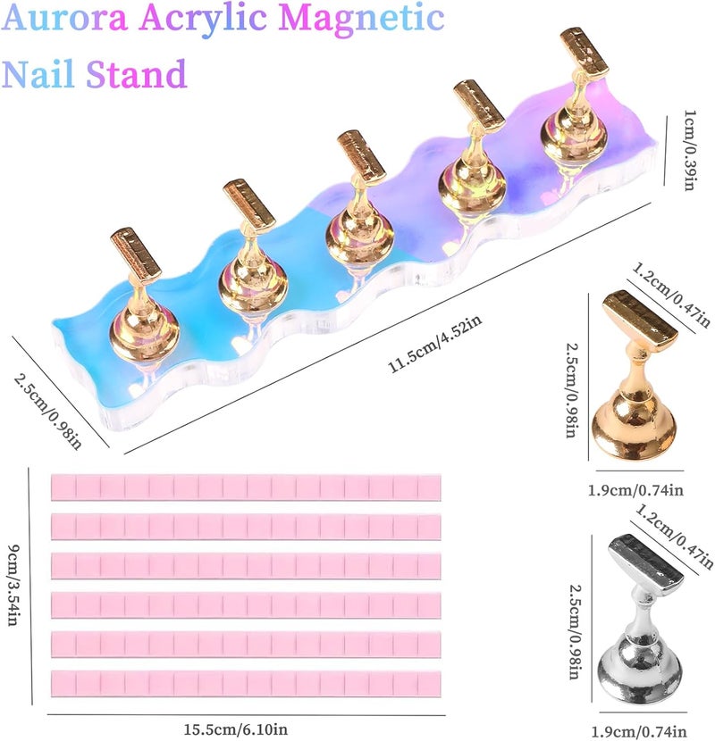 ANGNYA Push On Nail Stand, Set of 2, Aurora Nail Holders for Painting Nails, Press on Nail Stand with 96 Reusable Sticky Kneading for Nail Art, Home and Salon - Image 2