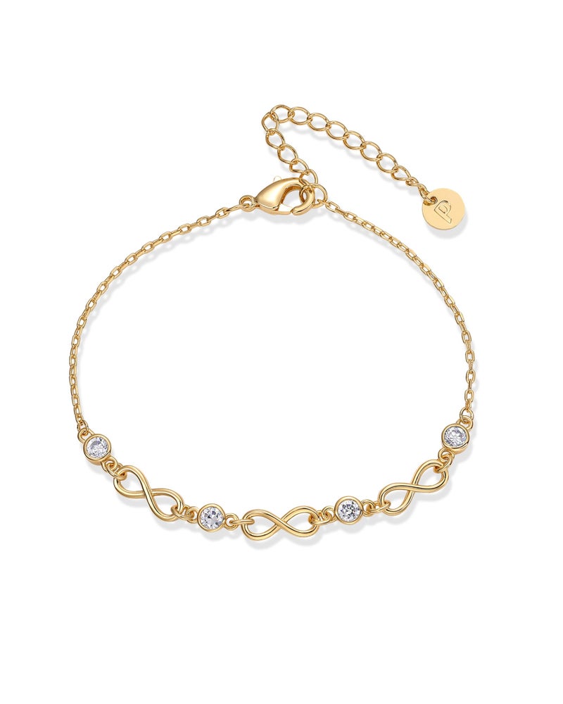 PAVOI 14K Yellow Gold Plated Infinity Simulated Diamond Station Chain Bracelet for Women | Cubic Zirconia Adjustable Friendship Bracelet - Image 1