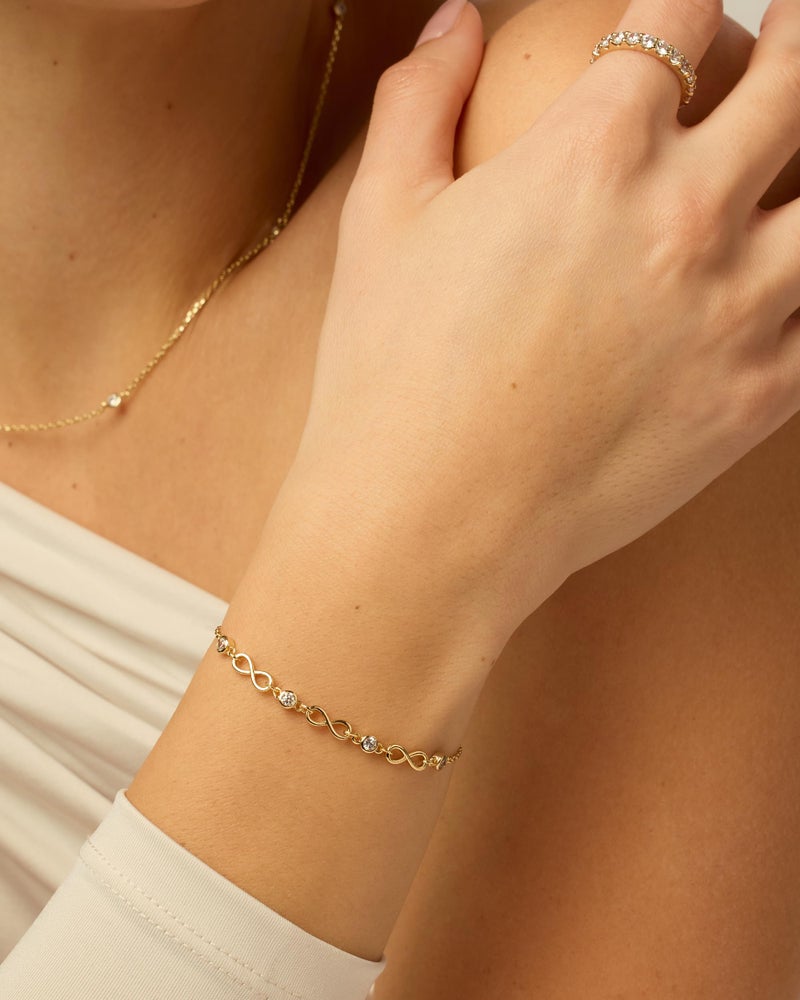 PAVOI 14K Yellow Gold Plated Infinity Simulated Diamond Station Chain Bracelet for Women | Cubic Zirconia Adjustable Friendship Bracelet - Image 2
