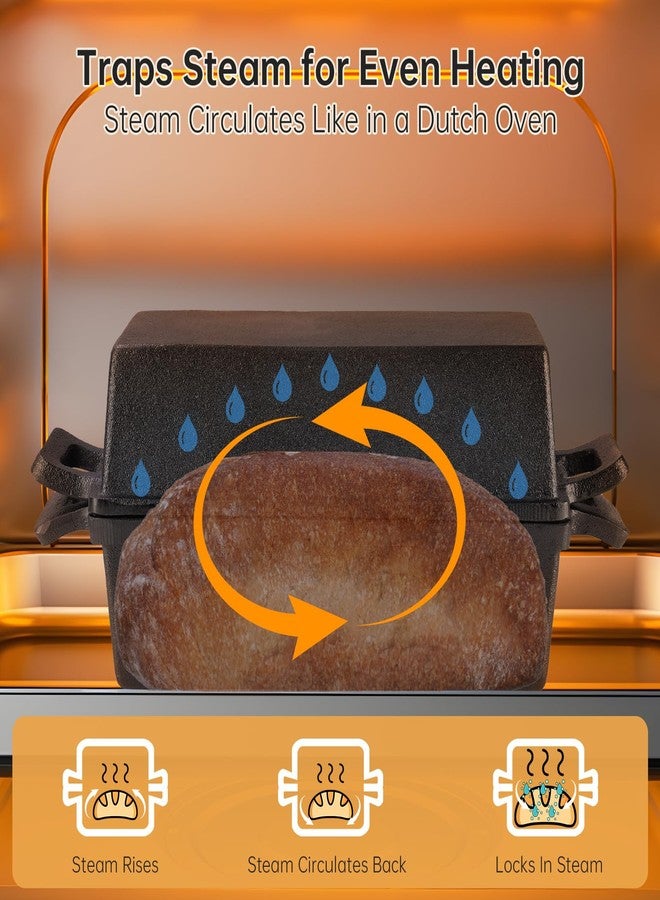 NiHome Cast Iron Bread Pan Set with Lid, 2 Loaf Pans + 2 Silicone Mats + Bread Lame, Heavy-Duty Cast Iron for Even Heat & Crisp Crust, Dual-Pan Design for Covered or Open Baking, Dishwasher-Safe Mats - Image 3