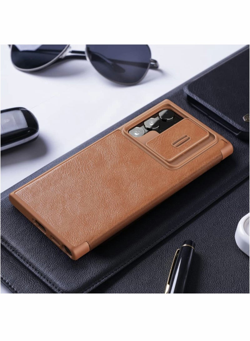 Excefore Case for Samsung Galaxy S22 Ultra Case with Camera Cover and Card Holder, PU Leather Case with Flip Cover and Slide Camera Protection, Durable Shockproof Cover for Samsung S22 Ultra (Brown) - Image 5