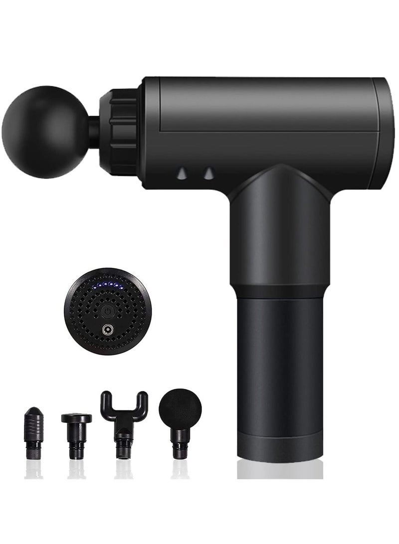 Massage Gun, Percussion Muscle Massager Deep Tissue Massage Gun for Pain Relief with 4 Massage Heads 6 Speed High-Intensity Vibration Super Quiet Cordless Handheld (BLACK) - Image 1