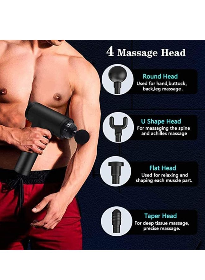 Massage Gun, Percussion Muscle Massager Deep Tissue Massage Gun for Pain Relief with 4 Massage Heads 6 Speed High-Intensity Vibration Super Quiet Cordless Handheld (BLACK) - Image 3