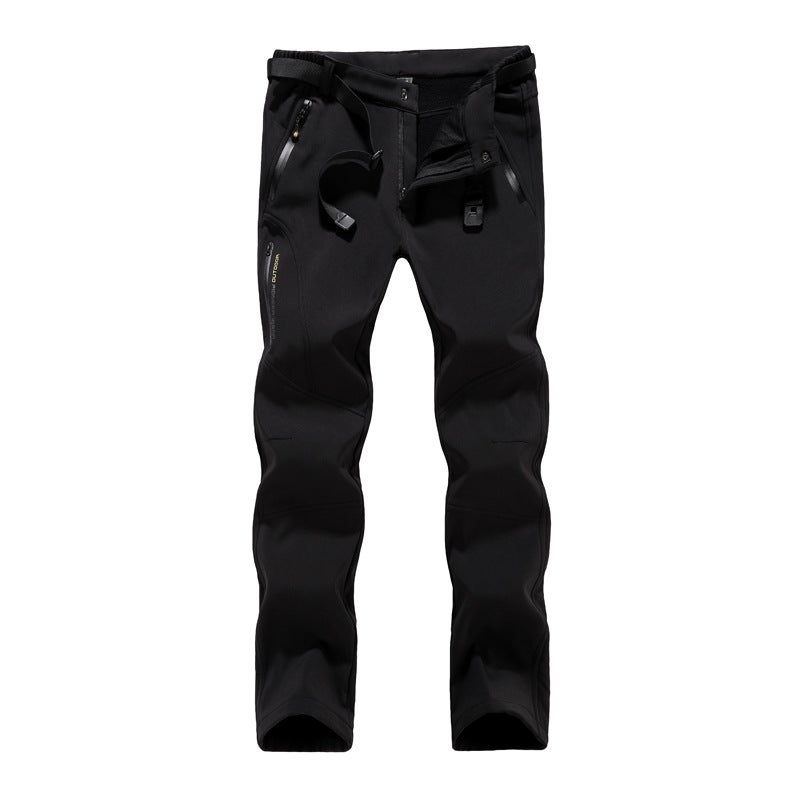 Generic Winter Velvet Outdoor Waterproof Windproof Couple Soft Shell Rush Pants Elastic Breathable Slim Fishing Mountaineering Casual Pants Fleece-Male-Black