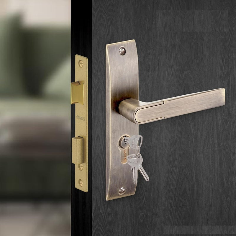 Dorset Zovi Handle On Plate 8 inch Mortise Lock with 60 mm Key and Knob Cylinder Suitable for Bedroom DoorsMain Doors Antique Finish HLZOVAPT - Image 1