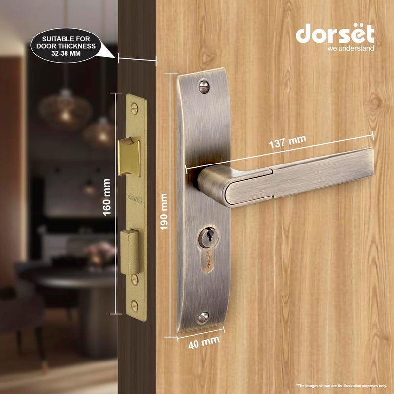 Dorset Zovi Handle On Plate 8 inch Mortise Lock with 60 mm Key and Knob Cylinder Suitable for Bedroom DoorsMain Doors Antique Finish HLZOVAPT - Image 3