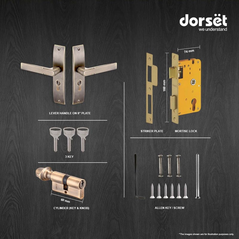 Dorset Zovi Handle On Plate 8 inch Mortise Lock with 60 mm Key and Knob Cylinder Suitable for Bedroom DoorsMain Doors Antique Finish HLZOVAPT - Image 4