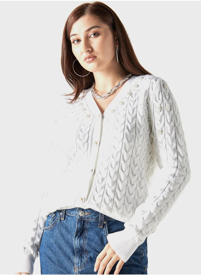 تواكستريمز Embellished Button Down V-Neck Cardigan