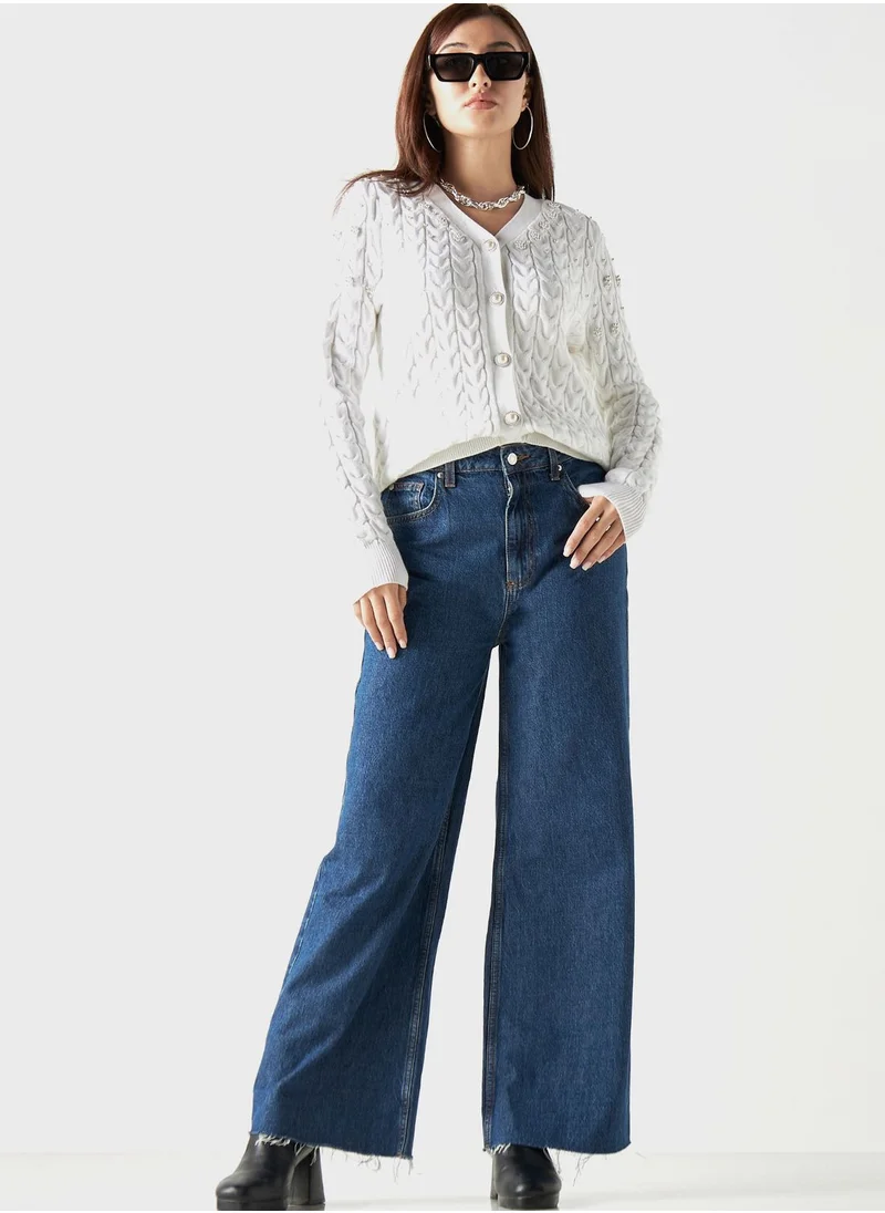 تواكستريمز Embellished Button Down V-Neck Cardigan