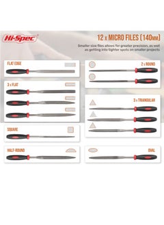 Hi-Spec Hi-Spec 16 Piece Metal Hand & Needle Files Tool Set Kit. Large & Small Mini T12 Carbon Steel Flat, Half, Round, Triangle Files. Complete in a Zipper Carry Case  - Image 3