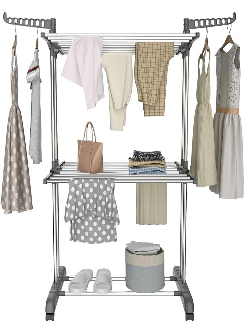 Generic Multi-Tier Clothes Drying Rack Foldable Rolling Laundry Drying Stand with Wheels – Space Saving Laundry Rack for Home & Balcony – Multicolor - Image 3