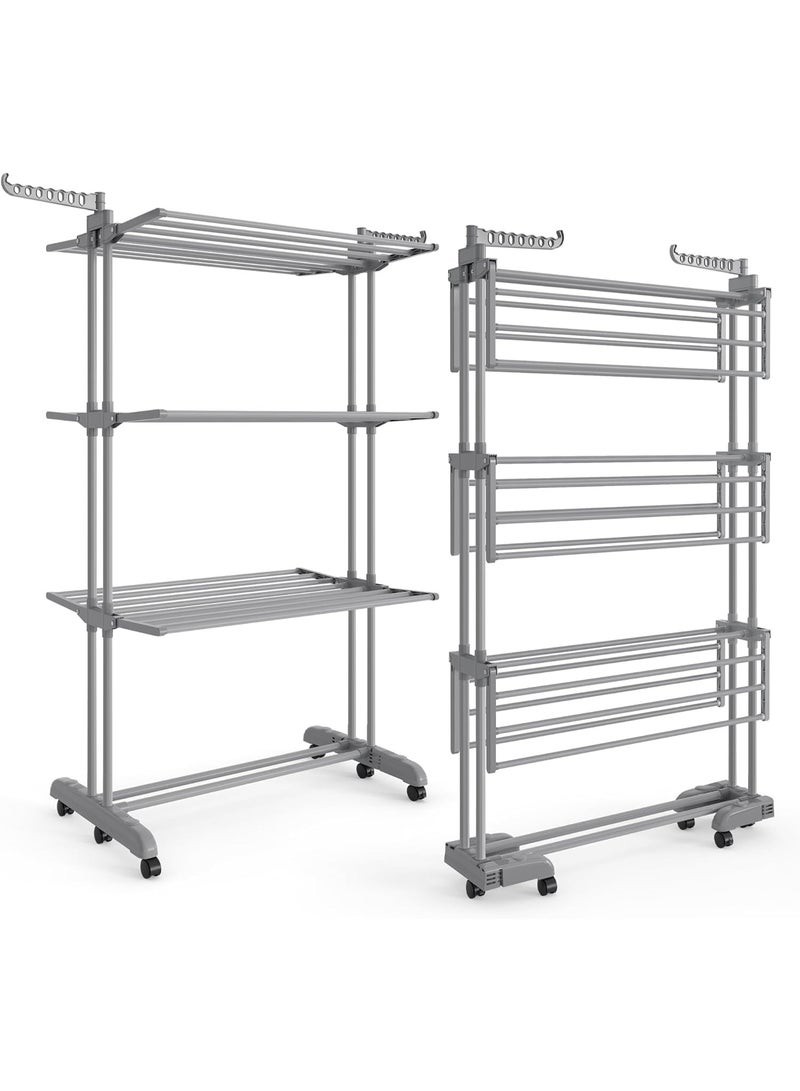 Generic Multi-Tier Clothes Drying Rack Foldable Rolling Laundry Drying Stand with Wheels – Space Saving Laundry Rack for Home & Balcony – Multicolor - Image 5