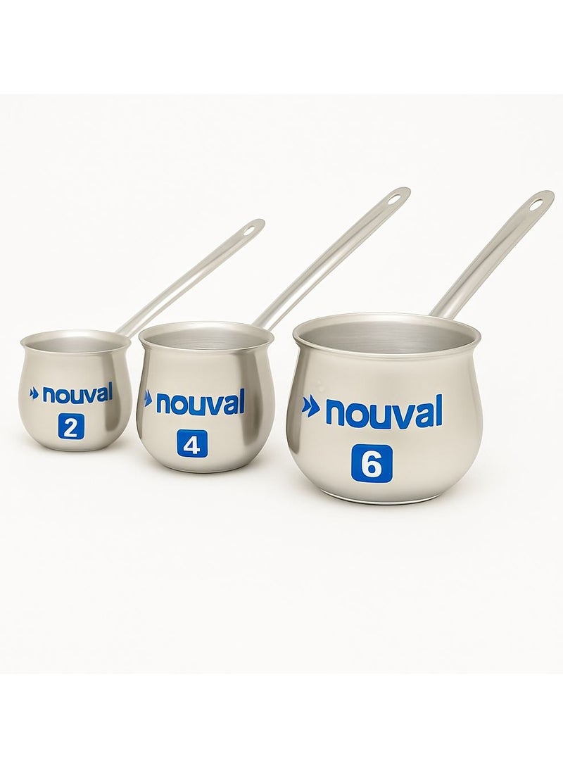 NOUVAL Stainless Steel Coffee Pot Set – 3 Pieces (2L, 4L, 6L) – Modern Handle Design for Coffee & Hot Drinks