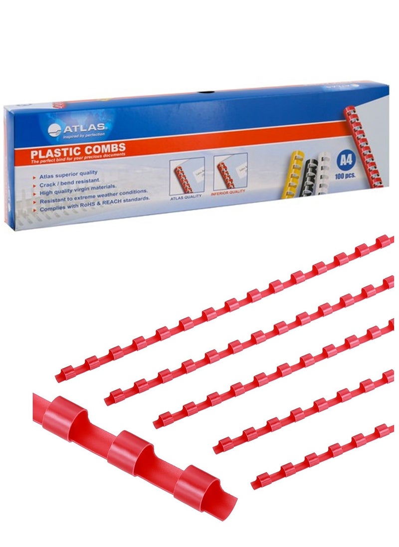 ATLAS - 100-Piece Plastic Binding Combs 8mm Width Red - Image 1