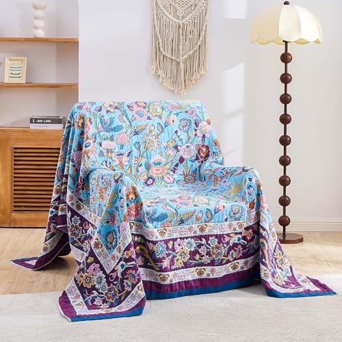XIBLC Fall Blanket for Bed 100 Cotton Soft Rustic Boho Throw Blanket Quilt 80x90 Farmhouse Decor Bed Flower Blankets Light Weight Reversible Bohemian Throw Quilt - Image 3