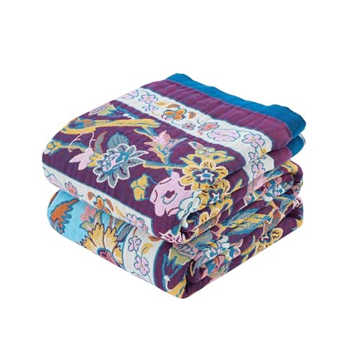 XIBLC Fall Blanket for Bed 100 Cotton Soft Rustic Boho Throw Blanket Quilt 80x90 Farmhouse Decor Bed Flower Blankets Light Weight Reversible Bohemian Throw Quilt - Image 1