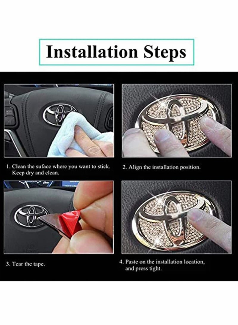 Generic Bling Steering Wheel Logo Caps for Toyota, DIY Diamond Crystal Sparkly Steering Wheel Emblem Accessories Badge Interior Decorations Compatible for Women for All Toyota - Image 2