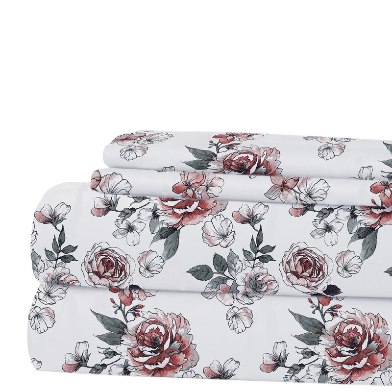 Modern Threads Printed 4-Piece Extra Soft Bedding Sheets & Pillowcase Set, Deep Pocket up to 16 inch Mattress Rose Bloom Queen - Image 2