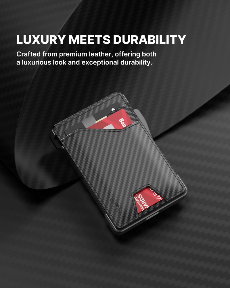 typecase حافظة بطاقات تكتيكية للرجال: حافظة بطاقات منبثقة، جلد أصلي، ذكية، حاصرة لتقنية RFID، نحيفة، بسيطة، رفيعة، جيب أمامي - سعة 9-13 بطاقة، نافذة للهوية، مشبك للنقود (ألياف الكربون) - Image 5
