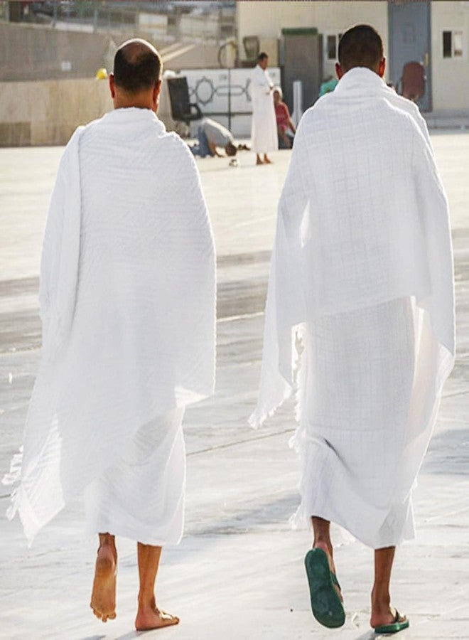 PURFUN 2Pcs Soft Ihram Towel Set Men's White Islamic Pilgrimage Ritual Towel Wrap Breathable Muslim Prayer Ihram Shawl Clothes Mecca Hajj Umrah Essentials, 82.67x41.33 Inches - Image 2